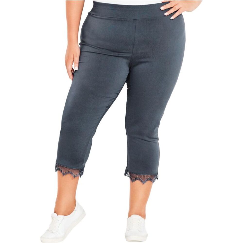 avenue Womens Plus Size Stretch Fitted Straight Leg Cropped Capri Casual Pant...